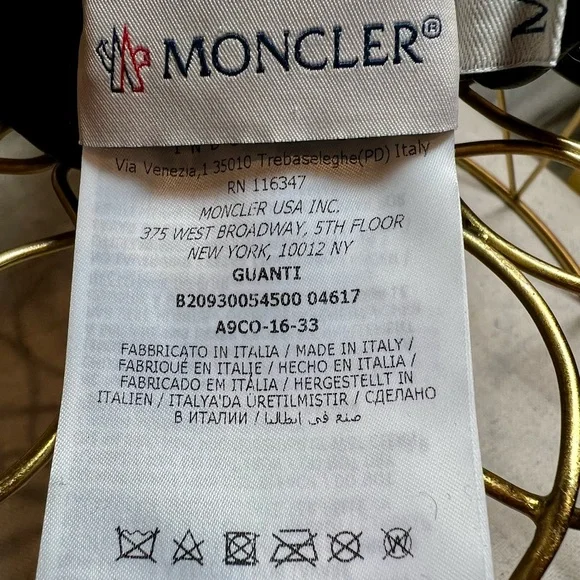 Moncler Black GUANTI Quilted Leather Wool Women’s Gloves Size Medium - Picture 9 of 11